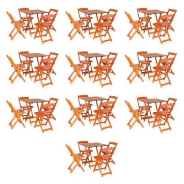 Imagem de Kit 10 Conjuntos Dobráveis 70x70 com 4 Cadeiras Dobráveis Mel - Móveis Britz