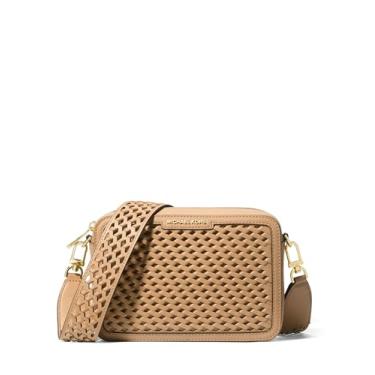 Imagem de Michael Kors Bolsa de câmera média Jet Set com alça tecida, camelo, Camelo