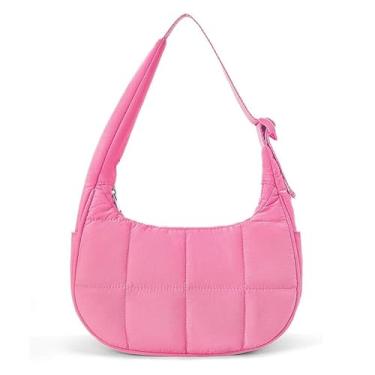 Imagem de Gets Bolsa de ombro de nylon para mulheres, bolsa pequena acolchoada, bolsa leve para viagem / fitness, Rosa 1