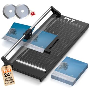 Imagem de PYY Cortador de papel rotativo - Cortador de papel grande, aparador resistente de 61 cm com lâmina autoafiável e grade de medição para cartolina, pôsteres, fotos - uso em estúdio e escritório