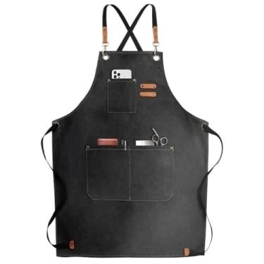 Imagem de Avental de trabalho para chefs, ceramistas, padeiros, bartenders, design unissex, alças ajustáveis, três bolsos grandes, ideal para cozinhar, assar, artesanato, mistura, versátil, adequado para homens
