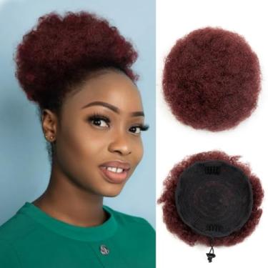 Imagem de Boymia Rabo de cavalo afro para mulheres negras #99J vinho tinto 15 cm 100% cabelo humano Remy, sem queda, sem emaranhamento, sem piolhos, afro-americana, crespo, encaracolado, com cordão, rabo de