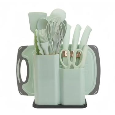 Imagem de Colher De Silicone Para Cozinha - Kit Com 19 PeçAs De UtensíLios De Cozinha Em Silicone Antiaderente, Inclui EspáTula, Concha E Pegador (Verde)