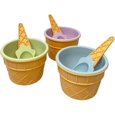Imagem de Tigela de sorvete com colher formato casquinha uso amplo reutilizável tigelas de sobremesa de sorvete fofo de desenho animado de plástico adequado para festas de verão adequado para crianças
