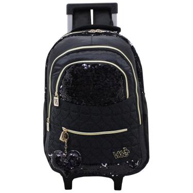 Imagem de Mochila De Rodinhas Preta Viking Escolar Feminina Com Paete
