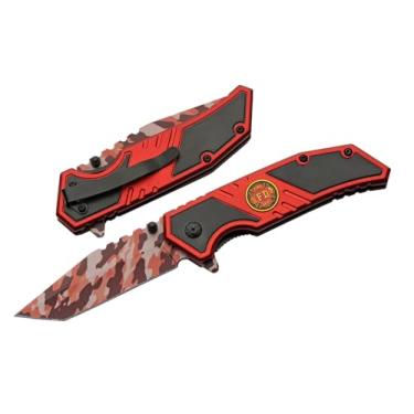 Imagem de SZCO Suprimentos canivete dobrável vermelho camuflado de 19 cm para bombeiros com clipe de bolso