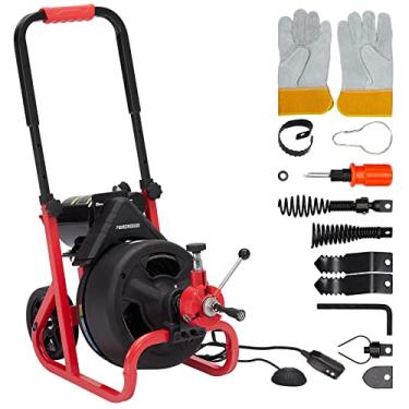 Imagem de PIONEERWORKS Eixo helicoidal de dreno de 30 pés x 3/8 polegadas, máquina de limpeza elétrica de drenagem com rodas resistentes de 20 cm, 6 cortadores, luvas, limpador de trado de drenagem anti-torção