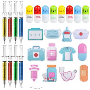 Imagem de Conjunto de 320 canetas coloridas de seringa, inclui 40 canetas de seringa, 40 canetas retráteis, 240 notas adesivas de enfermeira, material escolar de enfermagem, presentes técnicos de laboratório