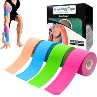 Imagem de Kit 3 Bandagem Elastica Adesiva Fita Kinesio Tape Para Lesão Muscular Fisioterapia Funcional 5 Metros Rolo 5x5cm Fita de Kinesio Cores Sortidas