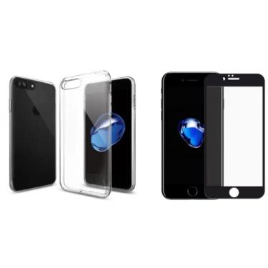 Imagem de Película De Vidro 3D Tela Toda Para iPhone + Capa Capinha Case (iPhone 7/8 Plus Preto)