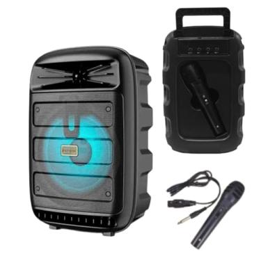 Imagem de KA-8205 Caixa de Som Portátil, 200W, LED Multicolorido, com Microfone, Bluetooth, Entrada USB, Slot para Cartão TF (Micro SD) e Entrada Auxiliar (P2 3.5mm) (Preto)