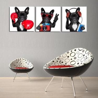 Imagem de Quadros Decorativos Cachorros Em 3 Peças - 60 X 60 Cm - Tem Placas