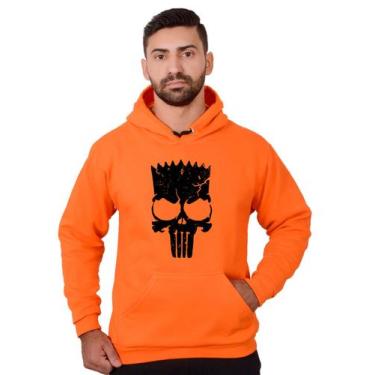 Imagem de Blusa Moletom Bart Masculina Caveira Com Bolso e Capuz Laranja - Metho
