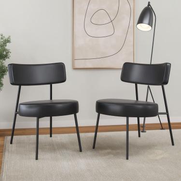 Imagem de Kit 02 Poltronas Decorativas Sala de Estar Kobe Estofada com Encosto Couríssimo Preto - Desk Design