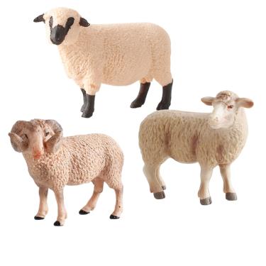 Imagem de Conjunto de estatuetas realistas de ovelhas de 3 peças em PVC Farm Animal Kids