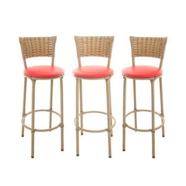 Imagem de KIT 3 Banquetas Alta Encapada Junco CAPPUCCINO Area de Lazer Cozinha B