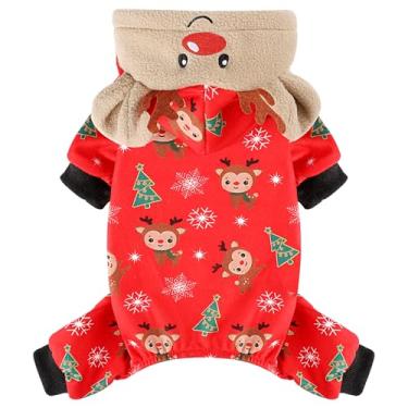 Imagem de Sebaoyu Pijamas de Natal para cães, Chihuahua Yorkie de inverno, estampa listrada vermelha e branca, pijamas de Natal, macios para cachorros, roupas para cachorrinhos, macacões, roupas para cães