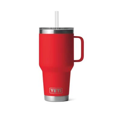 Imagem de Copo YETI Rambler de 1000 ml com alça e tampa de canudo, copo de viagem com isolamento a vácuo e alça, aço inoxidável, vermelho resgate