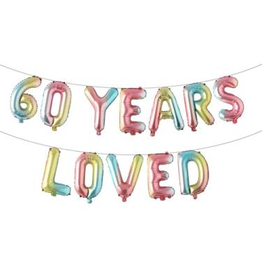 Imagem de Faixa de balão amada por 60 anos, guirlandas de glitter multicoloridas para artigos de decoração de festa de aniversário de 60 anos (arco-íris amado de 60 anos)