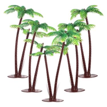Imagem de Mini imitação de palmeiras, 5 peças de topo de bolo de palmeira, mini coqueiros falsos, modelo artificial de floresta, vegetação, decoração de plantas, para topo de bolo, microaquário, jardim