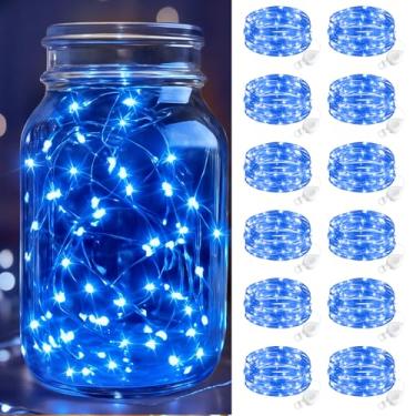 Imagem de btfarm Pacote com 12 luzes de fadas operadas a pilha, 20 cm, mini cordão de luzes LED à prova d'água, fio prateado para potes de pedreiro, mesa de centro de mesa, artesanato, decoração de Natal para