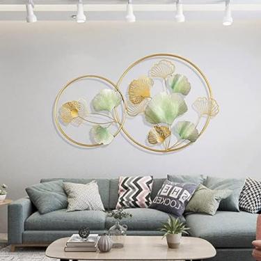 Imagem de Arte de parede de metal decoração moderna 3D Ginkgo decoração de parede de metal, sala de estar, quarto, sala de jantar, com moldura decoração de escultura 100 x 62 cm/39,4 x 24,4 pol