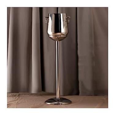 Imagem de Balde de gelo balde de champanhe com suporte, resfriador de vinho de parede dupla de aço inoxidável com alça de transporte, baldes de gelo para festas, festivais, bar, uso externo ou interno, 5L