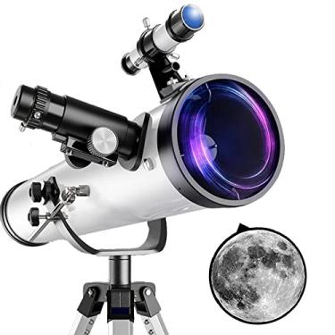 Imagem de Telescópio astronômico profissional para crianças e adultos, telescópio refletivo de 76 mm com abertura de 700 mm, telescópio portátil de viagem de alta ampliação para observação de estrelas com bolsa