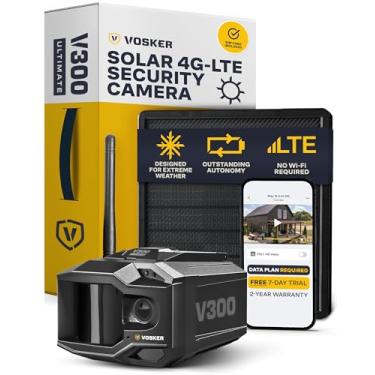 Imagem de Vosker Câmera de segurança externa autônoma V300 Ultimate V2 4G-LTE com painel solar externo | Banco de energia solar externo de 15.000 mAh de alta capacidade | Cartões SIM incluídos | Sem necessidade