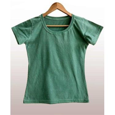 Imagem de Camiseta Feminina Estonada Verde - 100% Algodão, Selo BCI, Tamanhos P 