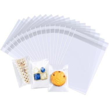 Imagem de PigPotParty Sacos de celofane de plástico transparente de 5 cm x 7,6 cm, 100 unidades de sacos pequenos de biscoito autovedantes para presente, lembrancinhas de festa, cartão de felicitações, doces