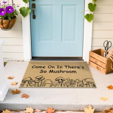 Imagem de Mushroom Welcome Capacho para ambientes internos e externos, engraçado, bem-vindo, porta de entrada, tapete de entrada fofo, cogumelo, dentro e fora, antiderrapante, capacho de boas-vindas, lavável