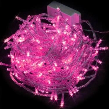 Imagem de Pisca pisca de led com 100 lâmpadas rosa fio transparente - bazar do s