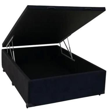 Imagem de Base Box Baú Casal 138x188 Suede Com Pistão à Gás - Ortobello, Preto
