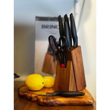 Imagem de Conjunto de Facas Brinox Cross 7 Peças Aço Inox com Cepo - Preto