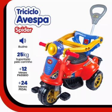 Imagem de Motoca Bebe Andador Triciclo Motoquinha Infantil Menino 2 Em 1 pedal e