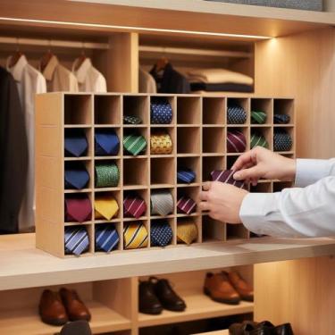 Imagem de Porta gravatas madeira mdf cru 50 divisórias casulos colmeias - DZX Di