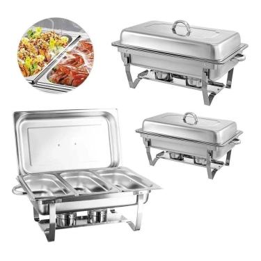 Imagem de Kit 3 Rechaud Retangular 9 L Com 3 Cubas 1/3 Banho Maria