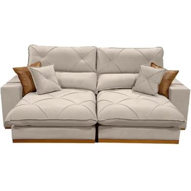 Imagem de Sofá Aquiles com Molas Ensacadas 4 Lugares Retrátil e Reclinável 250cm Tecido Veludo Zarat Cor Bege