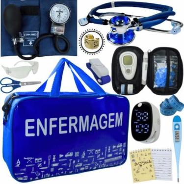 Imagem de Kit Bolsa Aparelho de Pressão Esfigmomanômetro Medidor Completo Enferm