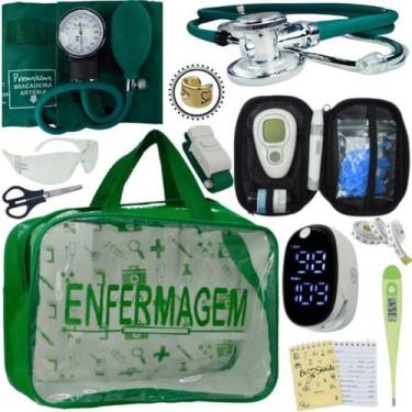 Imagem de Kit Bolsa Transparente Aparelho de Pressão Aneroide Medidor de Glicose