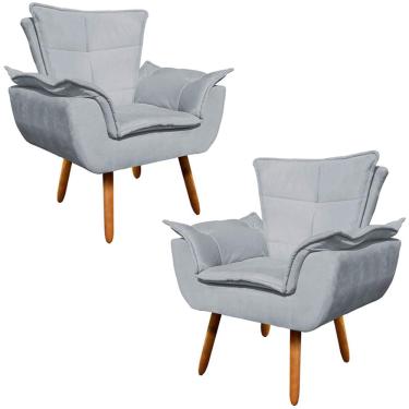Imagem de Kit 2 Poltronas Decorativas Pés Palito Charger Suede Cinza - Gran Belo