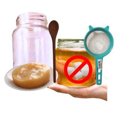 Imagem de Kombucha Zero Açúcar Jun Scoby Colônia Viva Chá + Colher de Pau + Frasco 500ml + Peneira