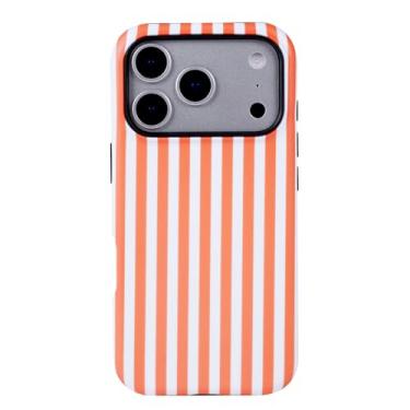 Imagem de YOYORI Capa para iPhone 17 Pro Max fofa listrada para mulheres e meninas, à prova de choque fina TPU e capa protetora de PC rígido 2025 6,9 polegadas (laranja)