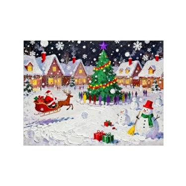 Imagem de Pinturas em tela Natal-Quadros Decoração de Parede-Boneco neve árvore festa cidade-Inverno Paisagens Impressões para Sala de Estar 60x80cm Sem Moldura