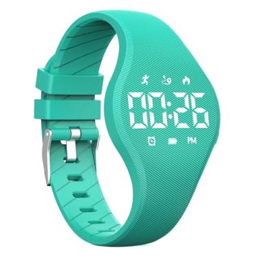 Imagem de synwee Relógio pedômetro digital infantil LED, relógio de pulso esportivo impermeável, com contador de passos, calorias, calendário para crianças, meninos, meninas (verde)