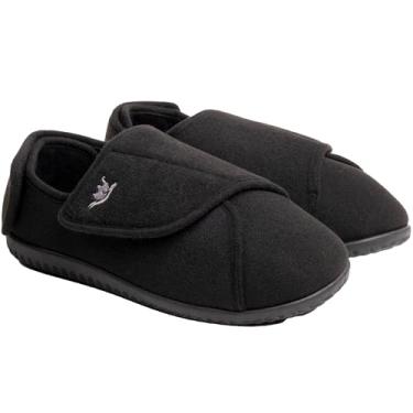 Imagem de Pantufa feminina com espuma de memória 80-D para diabéticos com fechos ajustáveis, largura extra ampla, lã de pelúcia quente com artrite Edema inchada Diabetic House Shoes lavável na máquina com sola antiderrapante, Preto, 9