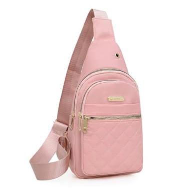 Imagem de Mochila tiracolo pequena para mulheres, bolsa de peito, bolsa tiracolo masculina, viagem, esportes, corrida, caminhada, pochete, rosa