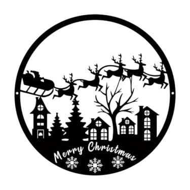 Imagem de Ioensy Placa de metal de Natal Escultura de parede Enfeite pendurado Decoração de parede de metal para jardim