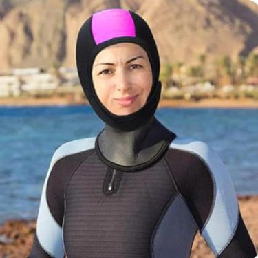 Imagem de Touca de natação feminina com capuz de mergulho de 2,5 mm com alça de queixo, snorkeling, surfe, vermelha